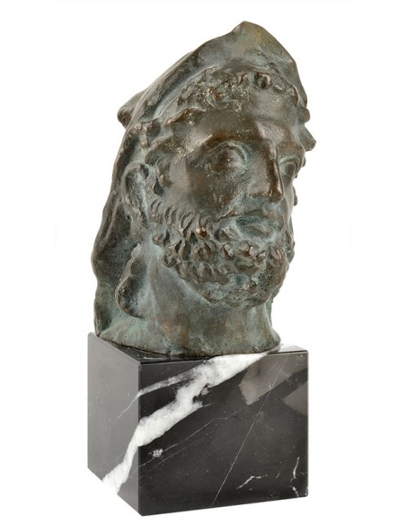 Cabeza de Augusto en bronce patinado sobre base de mármol – Escultura decorativa