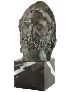 Patinated Bronze Head of Augustus on Marble Base –...