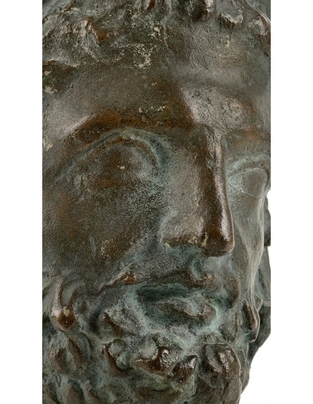 Cabeza de Augusto en bronce patinado sobre base de mármol – Escultura decorativa