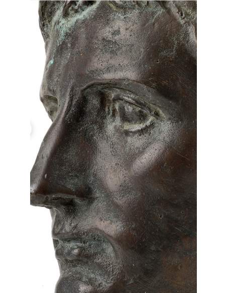 Tête de Jules César en bronze patiné sur base en marbre – Sculpture décorative