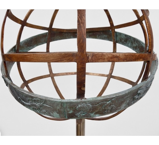 Patinated Bronze Armillary Sphere with All Zodiac Signs