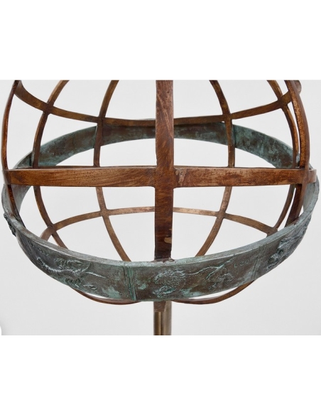 Patinated Bronze Armillary Sphere with All Zodiac Signs
