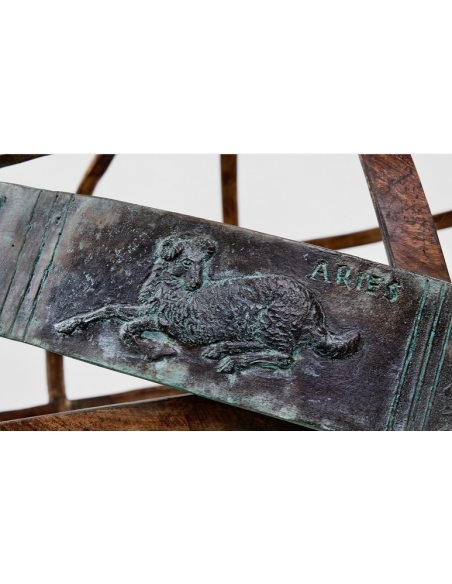 Esfera Armilar en Bronce Patinado con Todos los Signos del Zodiaco