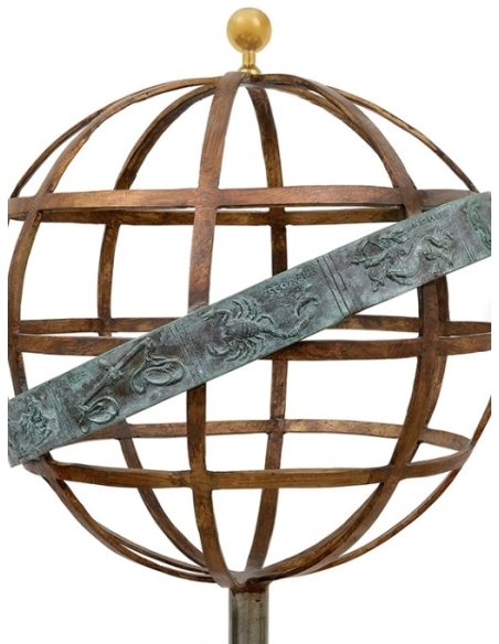 Patinated Bronze Armillary Sphere with All Zodiac Signs