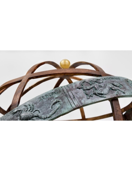 Patinated Bronze Armillary Sphere with All Zodiac Signs