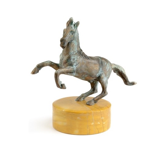 Patinated Bronze Sculpture: Rearing Horse,...