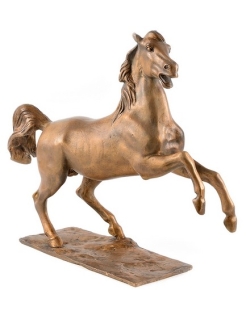 Patinated Bronze Sculpture: Rearing Horse, Symbol of...