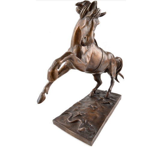 Sculpture en Bronze Patiné : Cheval Cabré et...