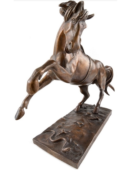Escultura en Bronce Patinado: Caballo Recio y Serpiente - Inspirada en Jean de Boulogne