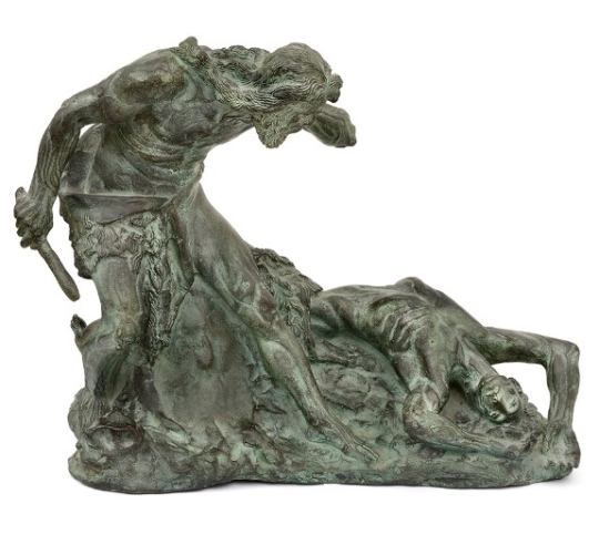 Sculpture en Bronze Patiné - Caïn et Abel