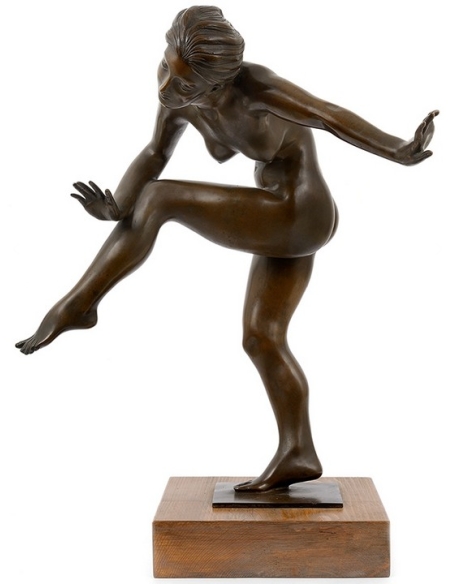 Patinated Bronze Statue - Nude Dancer in Art Deco Style