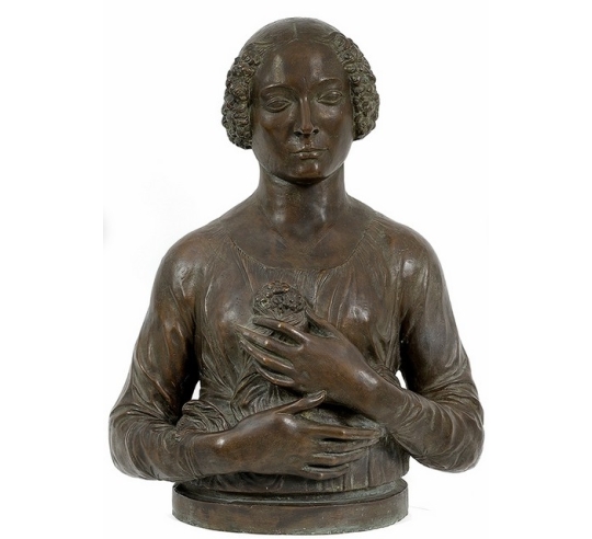 Patinated Bronze Statue: Lady with Nosegay after Verrocchio