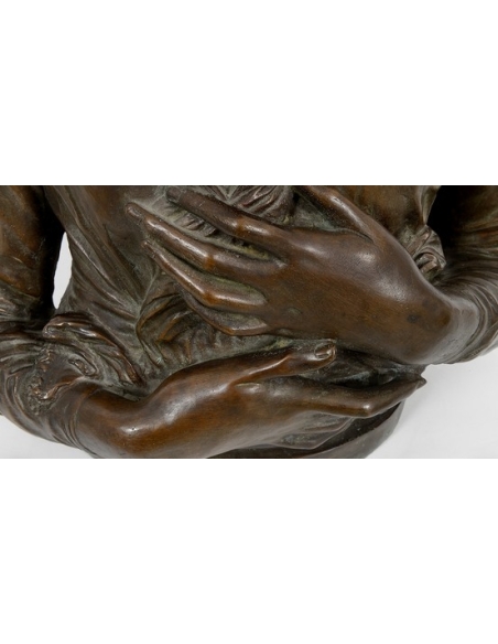 Statue en Bronze Patiné : Dame avec Bouquet de Fleurs d'après Verrocchio