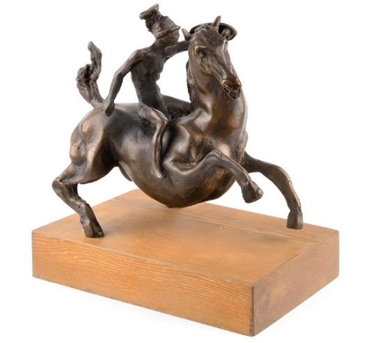 Patinated Bronze Sculpture: Horse and Rider after Leonardo da Vinci