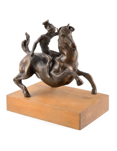 Sculpture en Bronze Patiné : Cheval et Cavalier d'après Léonard de Vinci