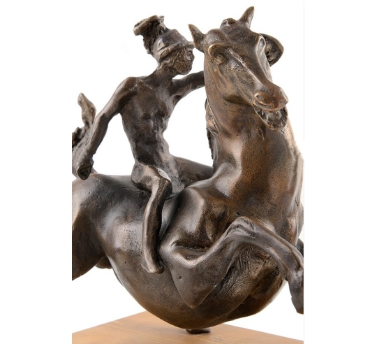 Sculpture en Bronze Patiné : Cheval et Cavalier...