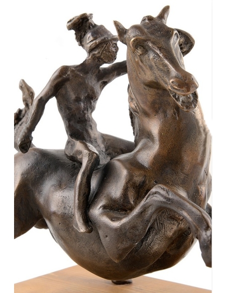 Escultura en Bronce Patinado: Caballo y Jinete según Leonardo da Vinci