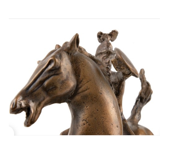 Patinated Bronze Sculpture: Horse and Rider...