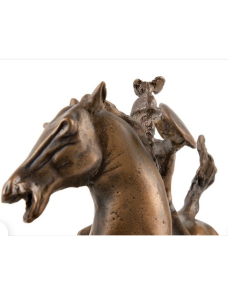 Patinated Bronze Sculpture: Horse and Rider after Leonardo da Vinci