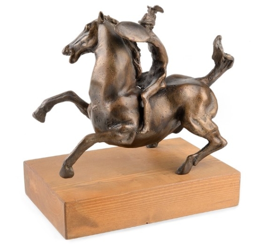 Sculpture en Bronze Patiné : Cheval et Cavalier...