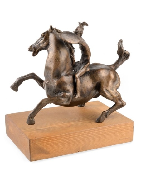 Sculpture en Bronze Patiné : Cheval et Cavalier d'après Léonard de Vinci