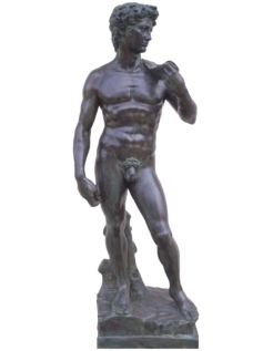 Patinated Bronze Statue: David after Michelangelo -...