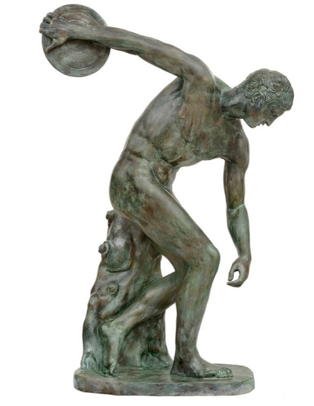 Patinated Bronze Statue: Discobolus after Myron - Classical Greek Art