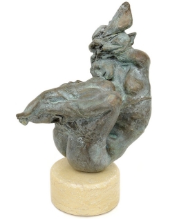 Statuette Érotique en Bronze Patiné : Jeune Femme Nue en...