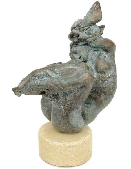 Patinated Bronze Statuette: Young Naked Woman in Ecstasy