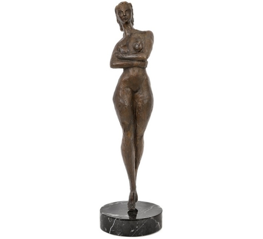 Patinated Bronze Statue: Nude Standing Woman, Symbol of Strength and Independence