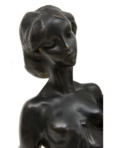 Patinated Bronze Statue: Mother and Children, Symbol of Sweetness and Motherhood