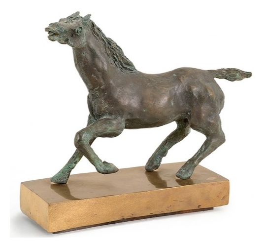 Statue en Bronze Patiné : Cheval au Trot, Symbole de Grâce et de Mouvement