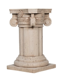 Table base with capitel in travertine marble color