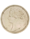Medallion woman's face with loose hair.