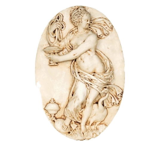 Médaillon femme nue accompagnée d'un paon
