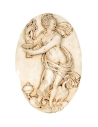 Medallón mujer desnuda acompañada de un pavo real