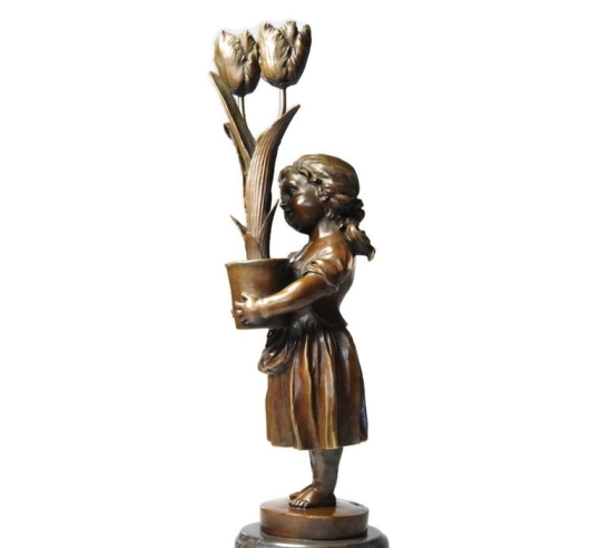 Candelabra young girl with tulips Art Nouveau by Miguel Fernando López (Milo)