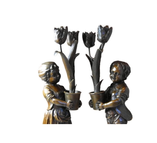 Candelabras young children with tulips Art Nouveau by Miguel Fernando López (Milo)