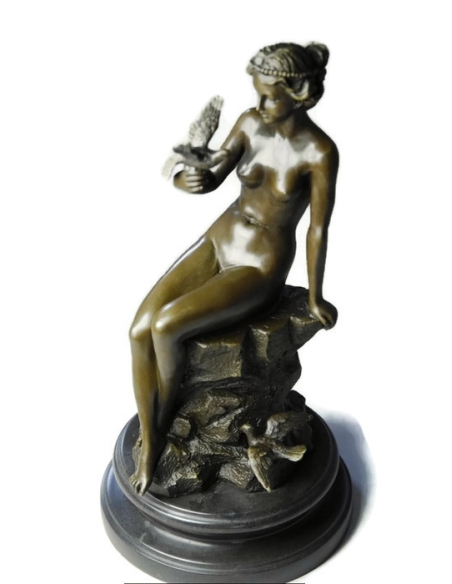 Young woman naked with dove by Ferdinand Preiss