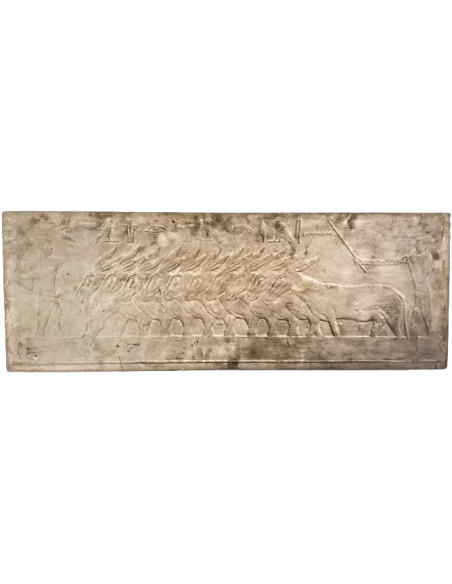 Bas relief égyptien - nécropole de Saqqara Mastaba de Ti - éleveurs menant des ânes aux travaux des champs