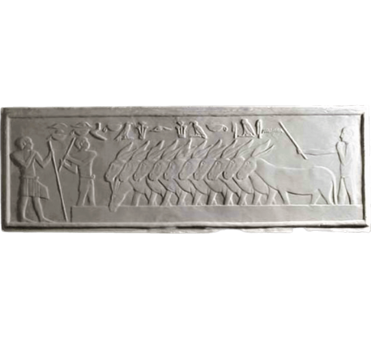 Bas relief égyptien - nécropole de Saqqara Mastaba de Ti - éleveurs menant des ânes aux travaux des champs