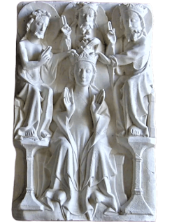 Bas-relief scene of the coronation of the Virgin Mary