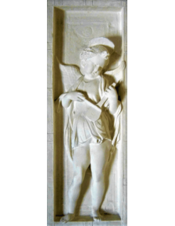 Bas relief of angel playing the bowed lute