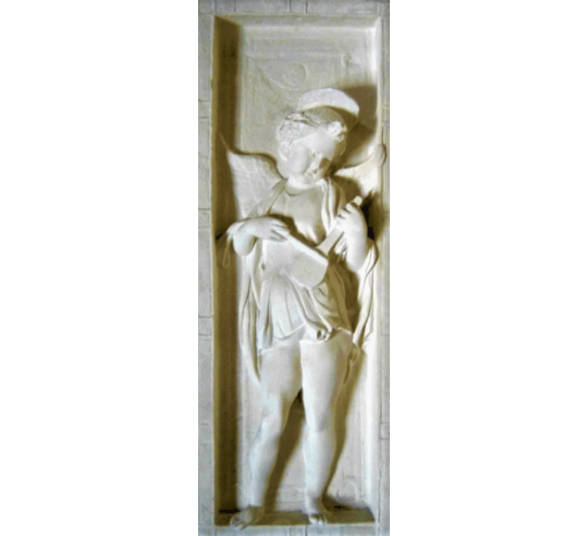 Bas relief of angel playing the bowed lute
