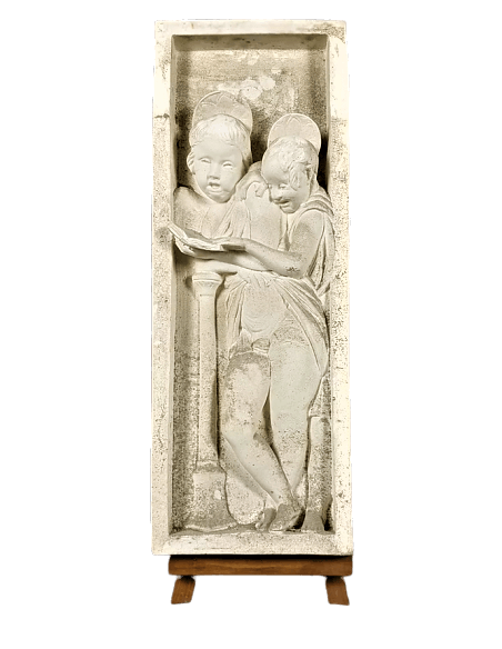Bas relief of angels singing Bible verses - right side
