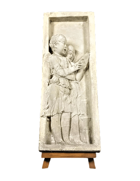 Bas relief angels singing Bible verses - left side Bas relief angels singing Bible verses - left side