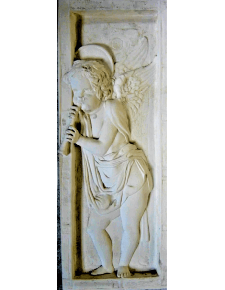 Bas relief angel playing flute - right side