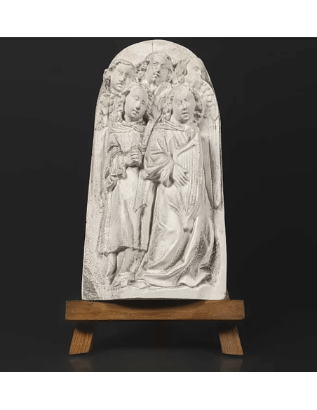 Bas relief chœur d'anges chantant  les versets de la Bible et jouant de la lyre