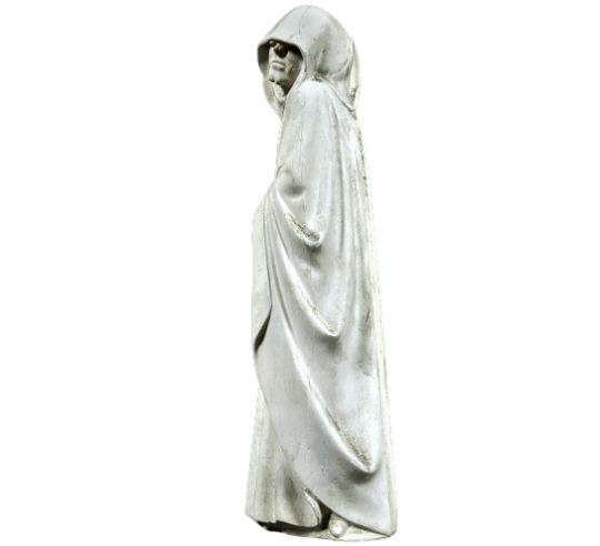 Statue de Pleurant au chaperon rabattu, cachant ses yeux en larmes et les mains jointes en signe de prière