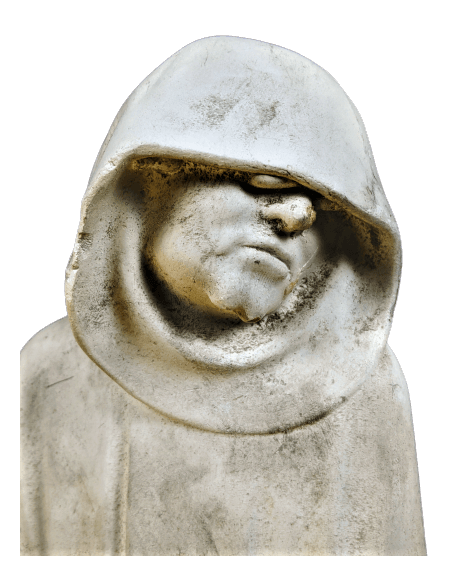 Statue of Mourner with the hood down, hiding his eyes in tears and his hands joined in prayer Statue of Mourner with the hood down, hiding his eyes in tears and his hands joined in prayer